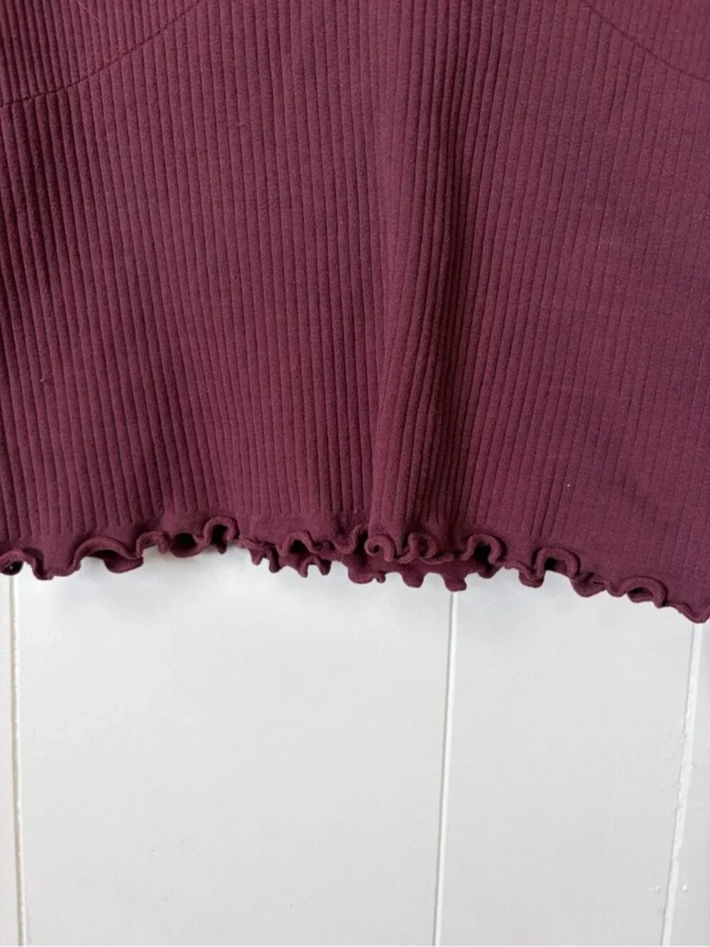 Intimately Free People Ribbed Crop Top Burgundy Lettuce Hem Size XS/Small Boho